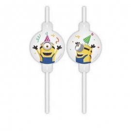 4 PAJITAS DE PAPEL MINIONS