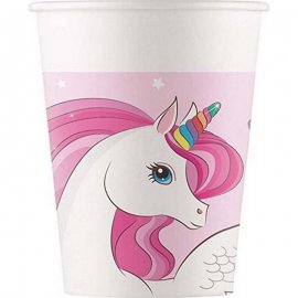 8 VASOS DE PAPEL Unicorn Rainbow Colors