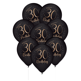 8 Globos Latex Elegant Negro 30 Años