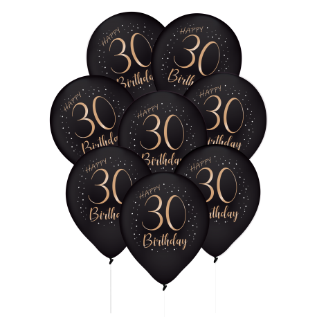 8 Globos Latex Elegant Negro 30 Años