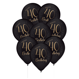 8 Globos Latex Elegant Negro 40 Años