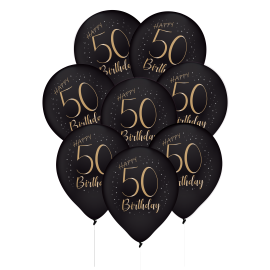 8 Globos Latex Elegant Negro 50 Años