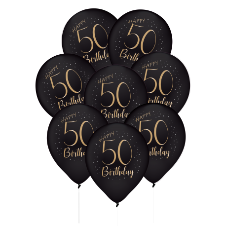 8 Globos Latex Elegant Negro 50 Años