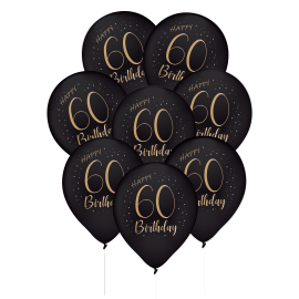 8 Globos Latex Elegant Negro 60 Años