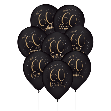 8 Globos Latex Elegant Negro 60 Años