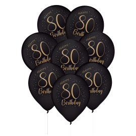 8 Globos Latex Elegant Negro 80 Años