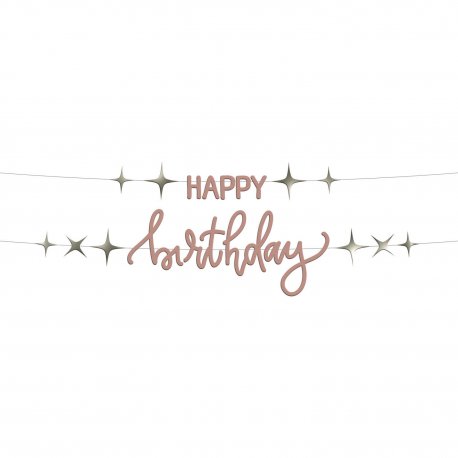 Banner Happy Birthday Rosa 14 cm x 1 m