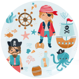 8 Platos Pirate Party 23 cm
