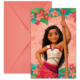 6 Invitaciones Vaiana con Sobres