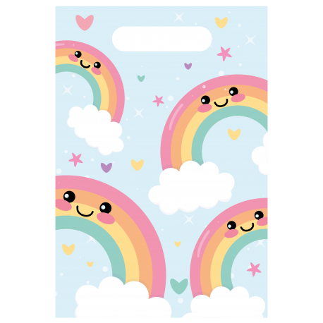 6 BOLSAS RAINBOW PARTY 16 X 23 CM