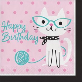 16 Servilletas 33 cm Happy Birthday Purr-Fect Party