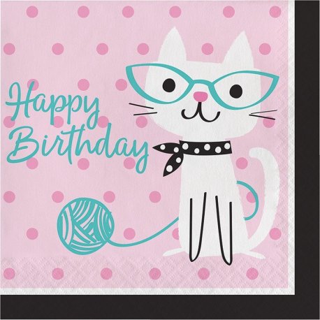 16 Servilletas 33 cm Happy Birthday Purr-Fect Party