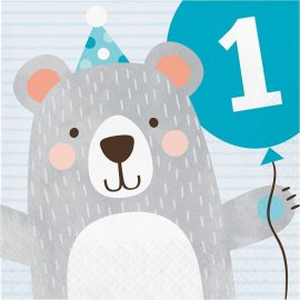 16 Servilletas Happy Birthday 1St Birthday Bear 33 cm