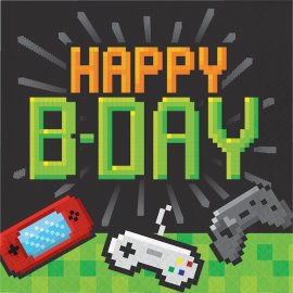 16 Servilletas Happy Birthday Gaming Party 33 cm
