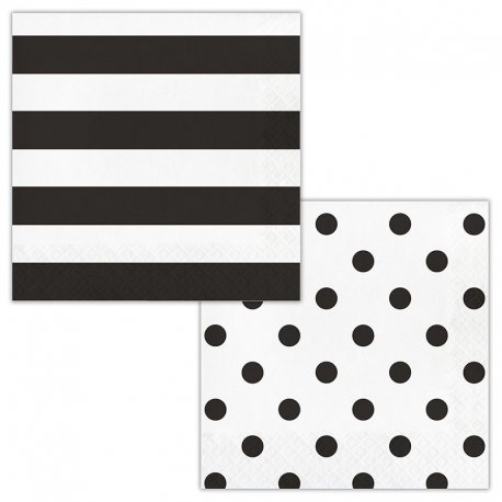 16 Servilletas Dots & Stripes Negras 33 cm