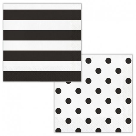 16 Servilletas Dots & Stripes Negras 33 cm