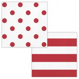 16 Servilletas Dots & Stripes Rojas 25 cm