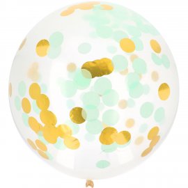 Globo con Confeti Dorado y Mint 61 cm